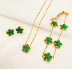 Five-leaf Flower Pendant Necklace Earring Bracelet Suit